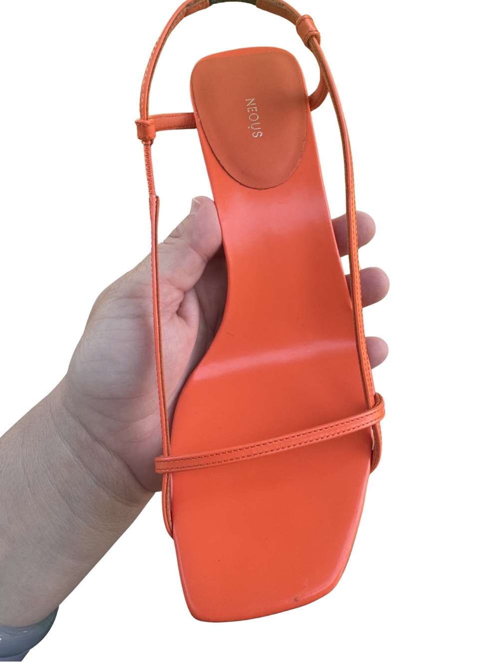 Neous Leather Strappy Square-Toe Heeled Sandals in orange - Picture 4 of 5